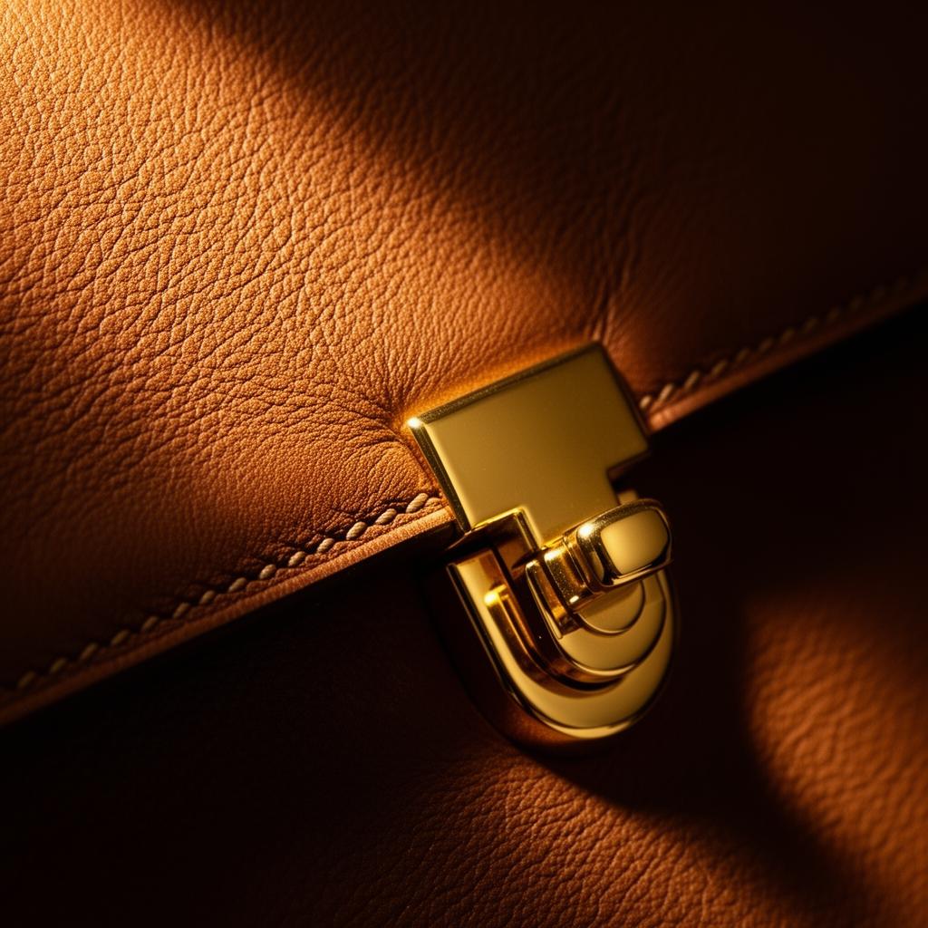 上質なレザーとゴールド金具のディテール
